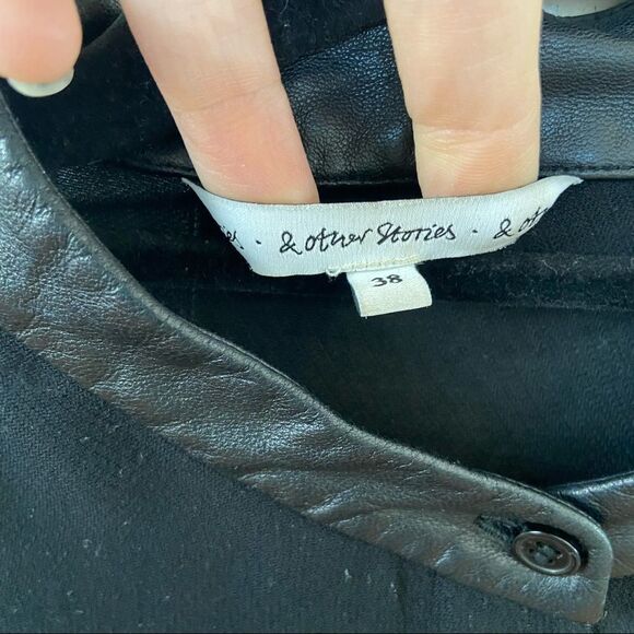 & Other Stories Sheer Short Sleeve Leather Trim Button Down Size Small - Picture 8 of 10